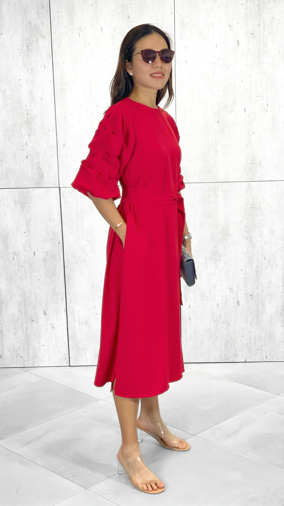 Inez Tuck Sleeve Dress (Sash Included)