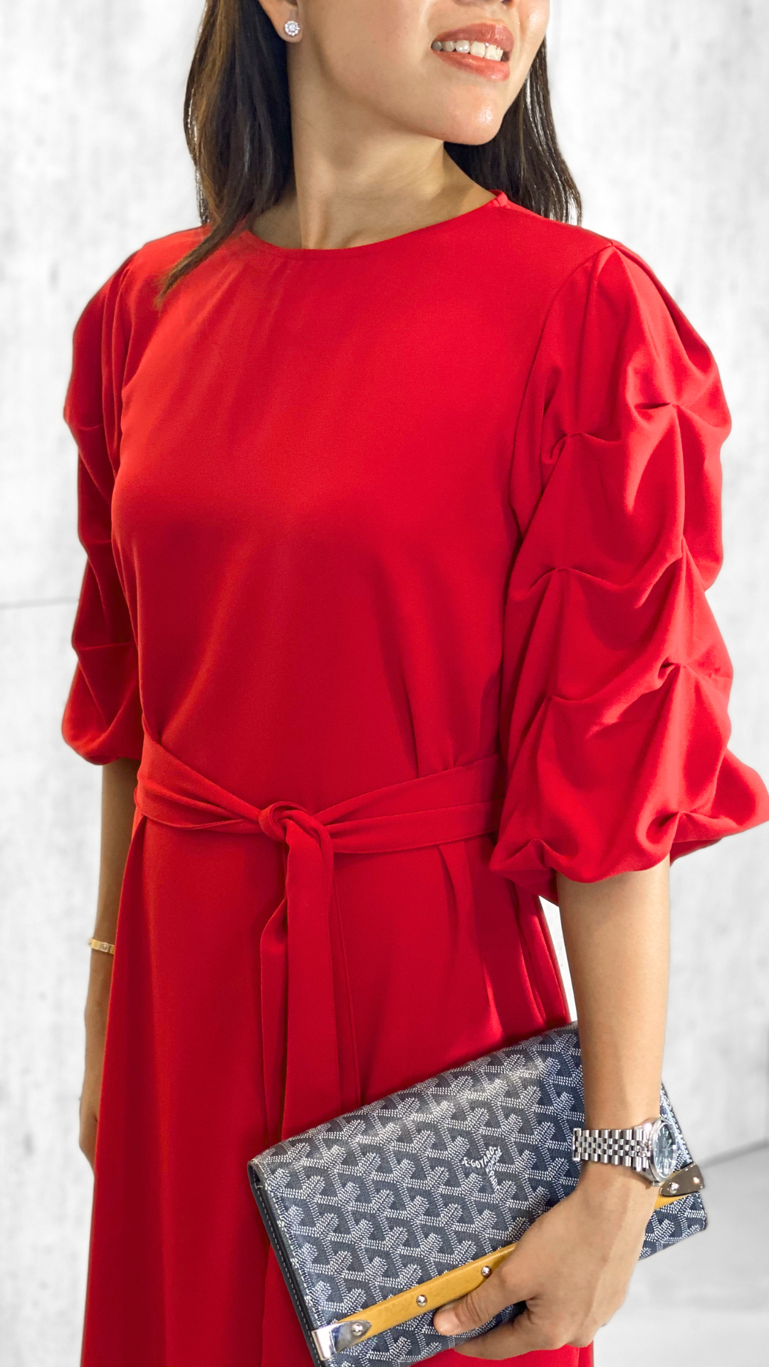 Inez (Plus Size) Tuck Sleeve Dress (Sash Included)