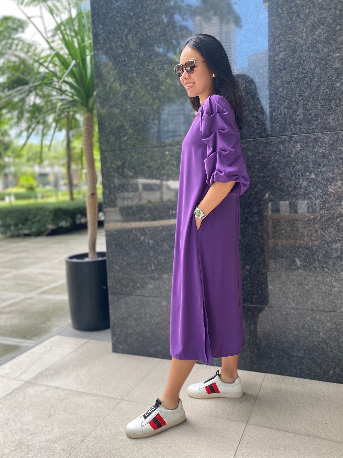 Inez (Plus Size) Tuck Sleeve Dress (Sash Included)