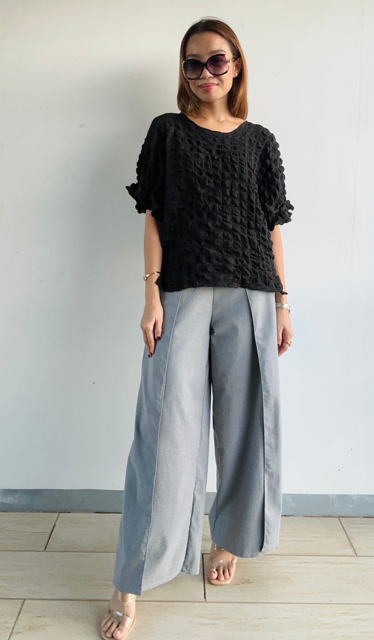 Milan Waffle Detailed Sleeve Top