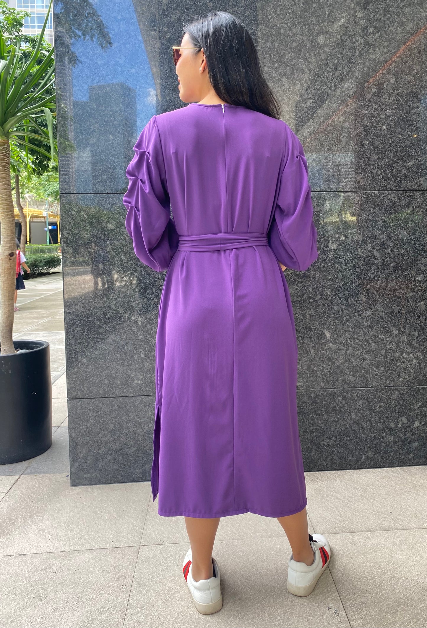 Inez (Plus Size) Tuck Sleeve Dress (Sash Included)