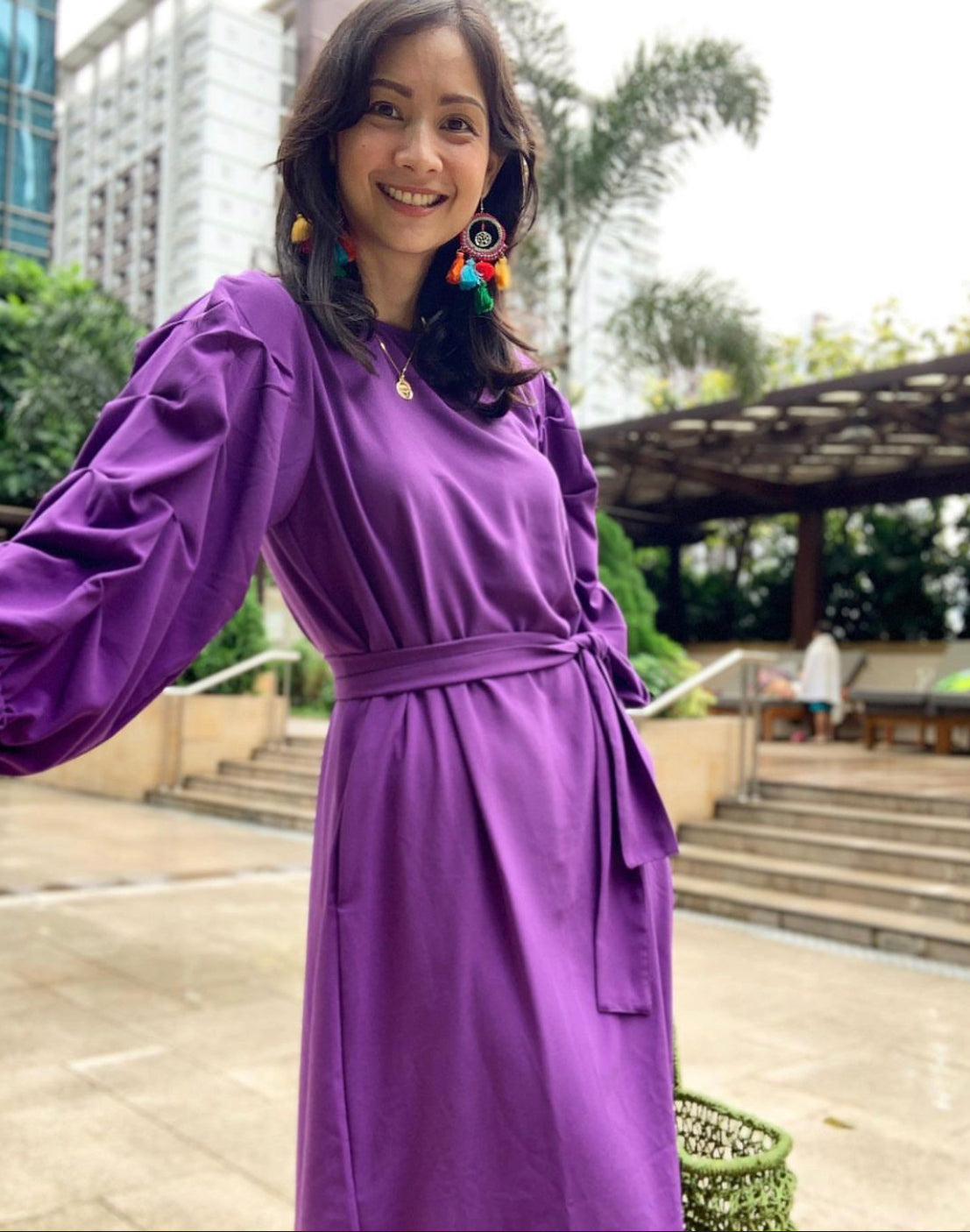 Inez (Plus Size) Tuck Sleeve Dress (Sash Included)