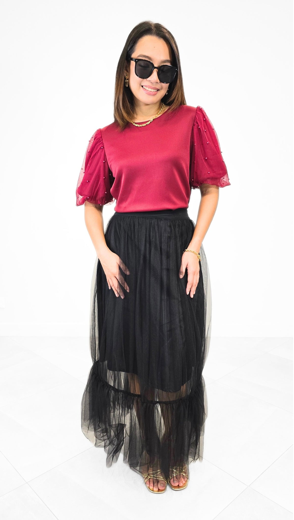 Zaya Tulle Beaded Top