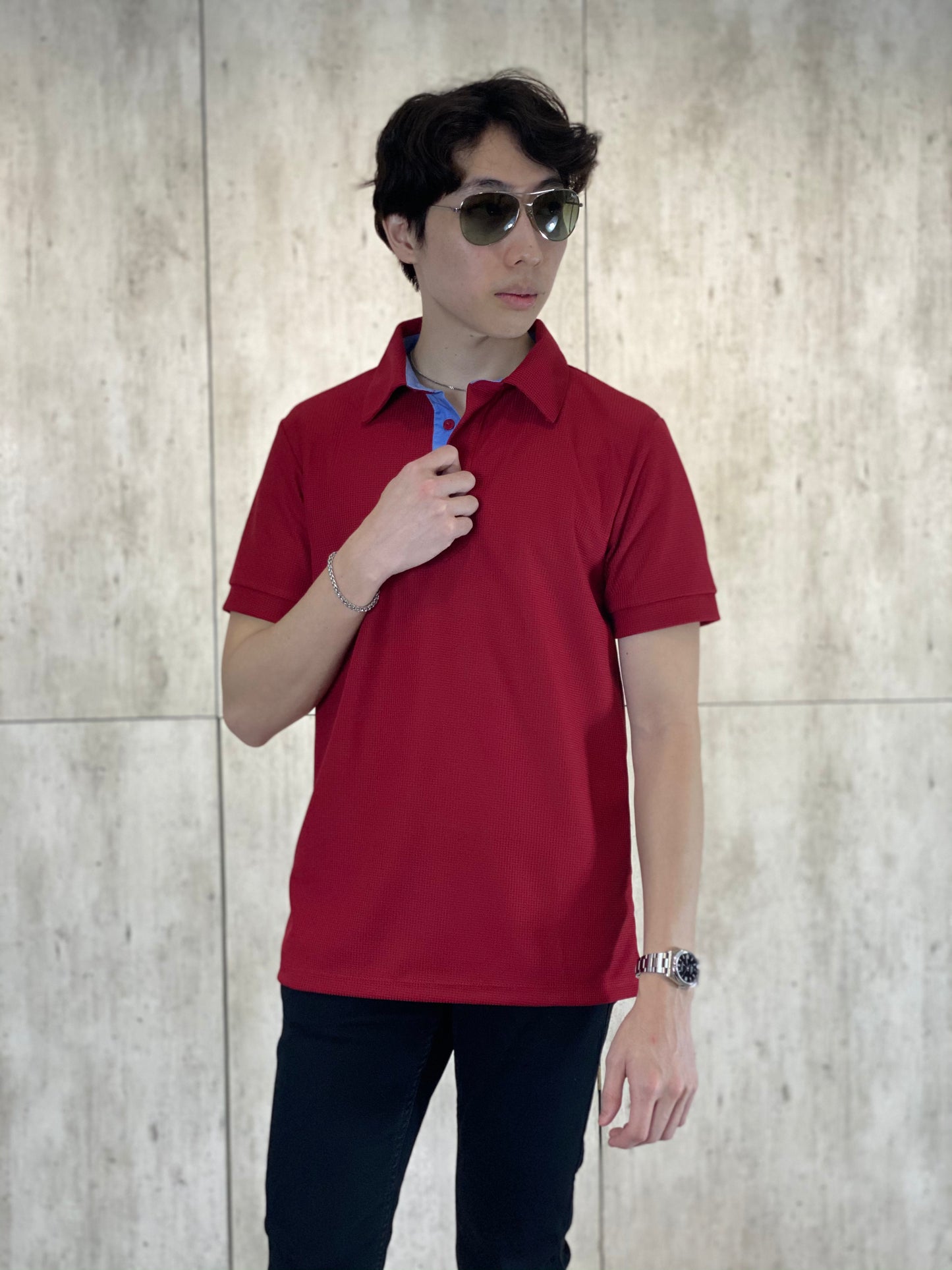 Martin (Plus Size) Waffle Polo Top (MEN)