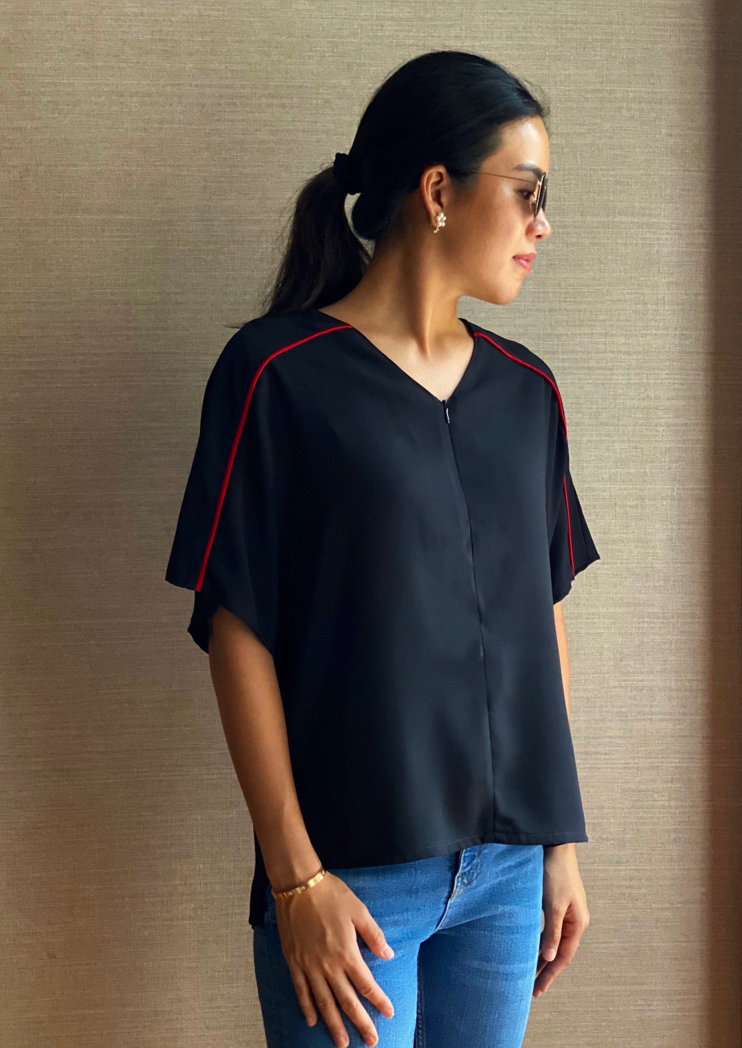 Ashley Piping Zipper Top