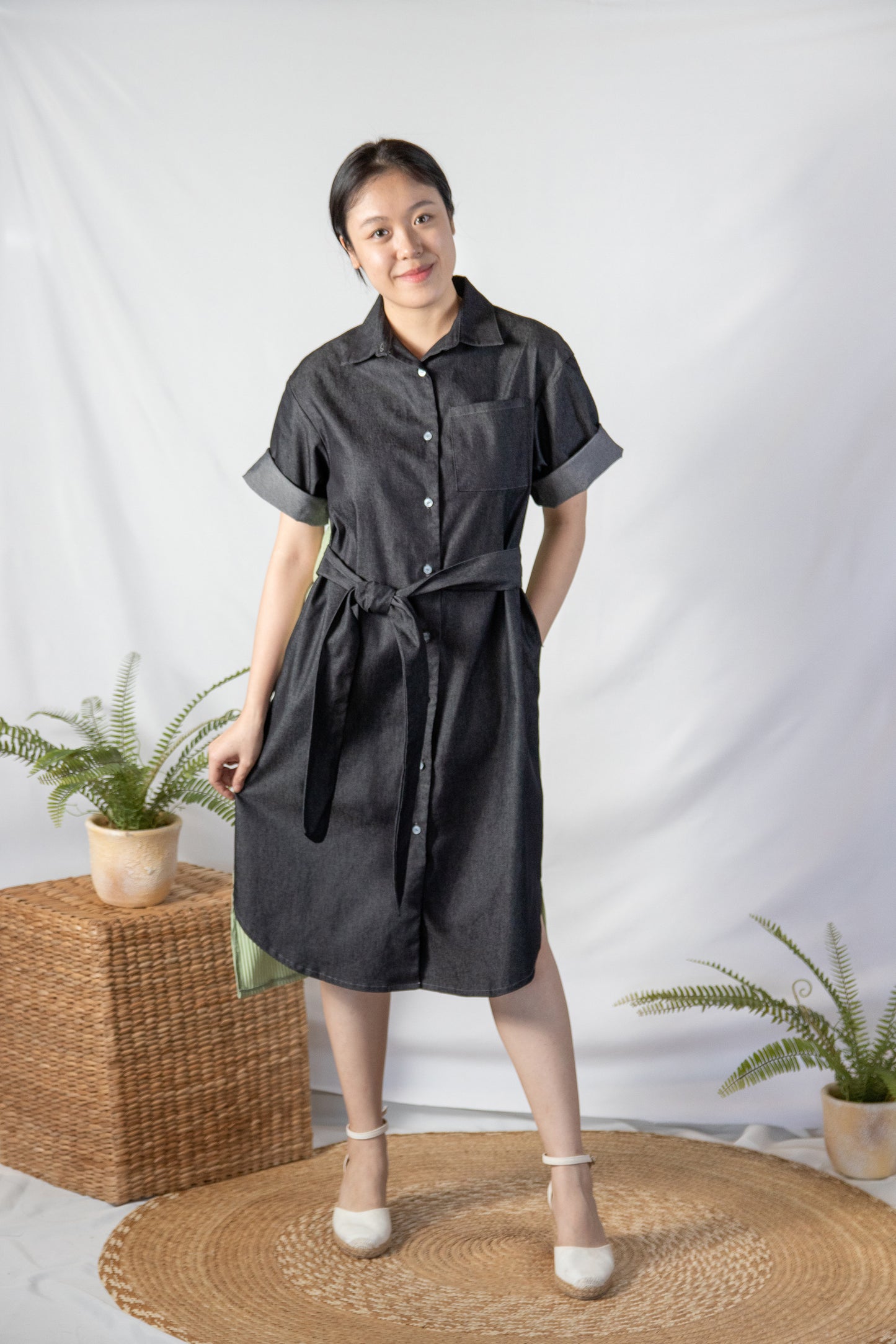 Olivia Pleated Shirt Dress (Sash Included)