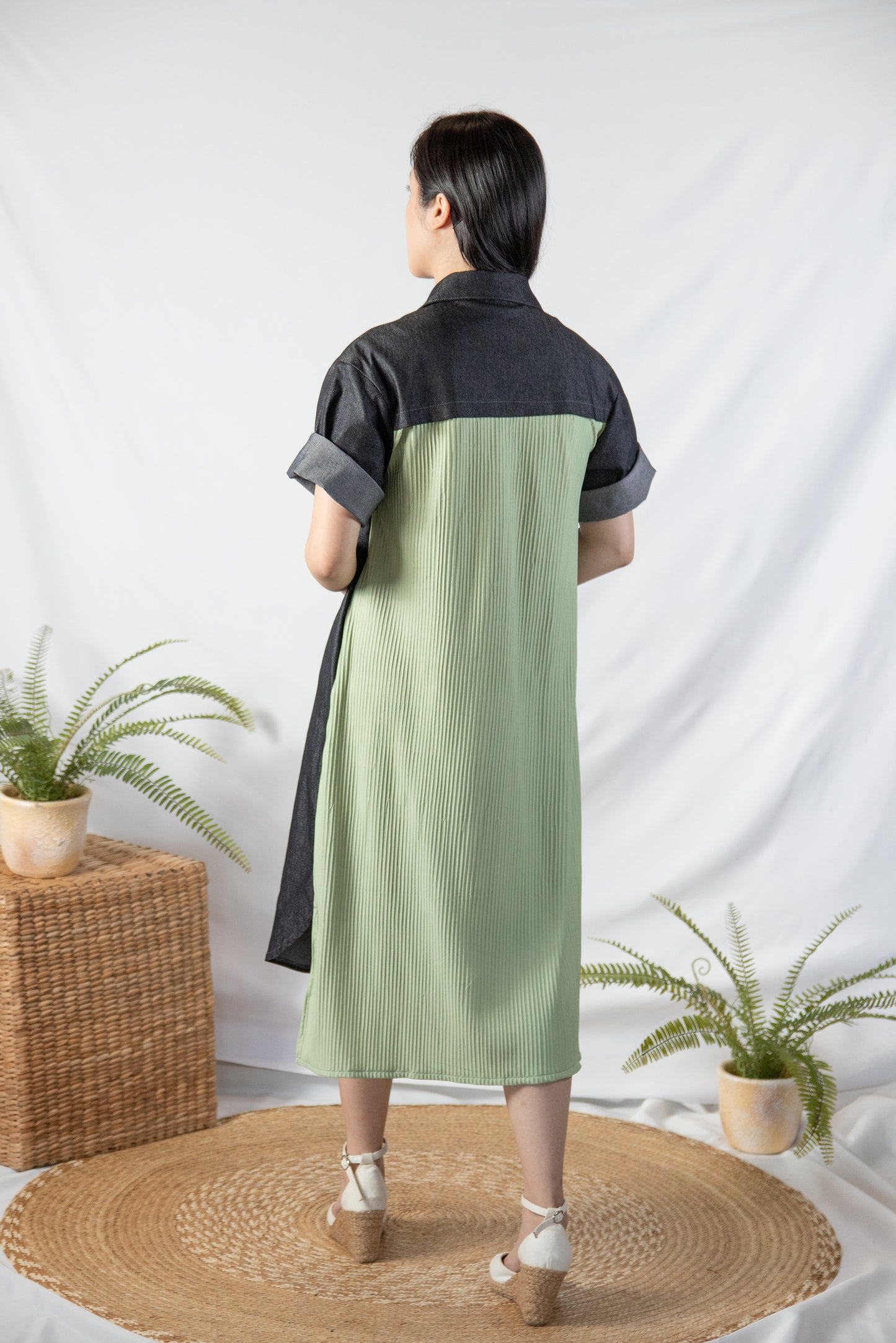 Olivia Pleated Shirt Dress (Sash Included)