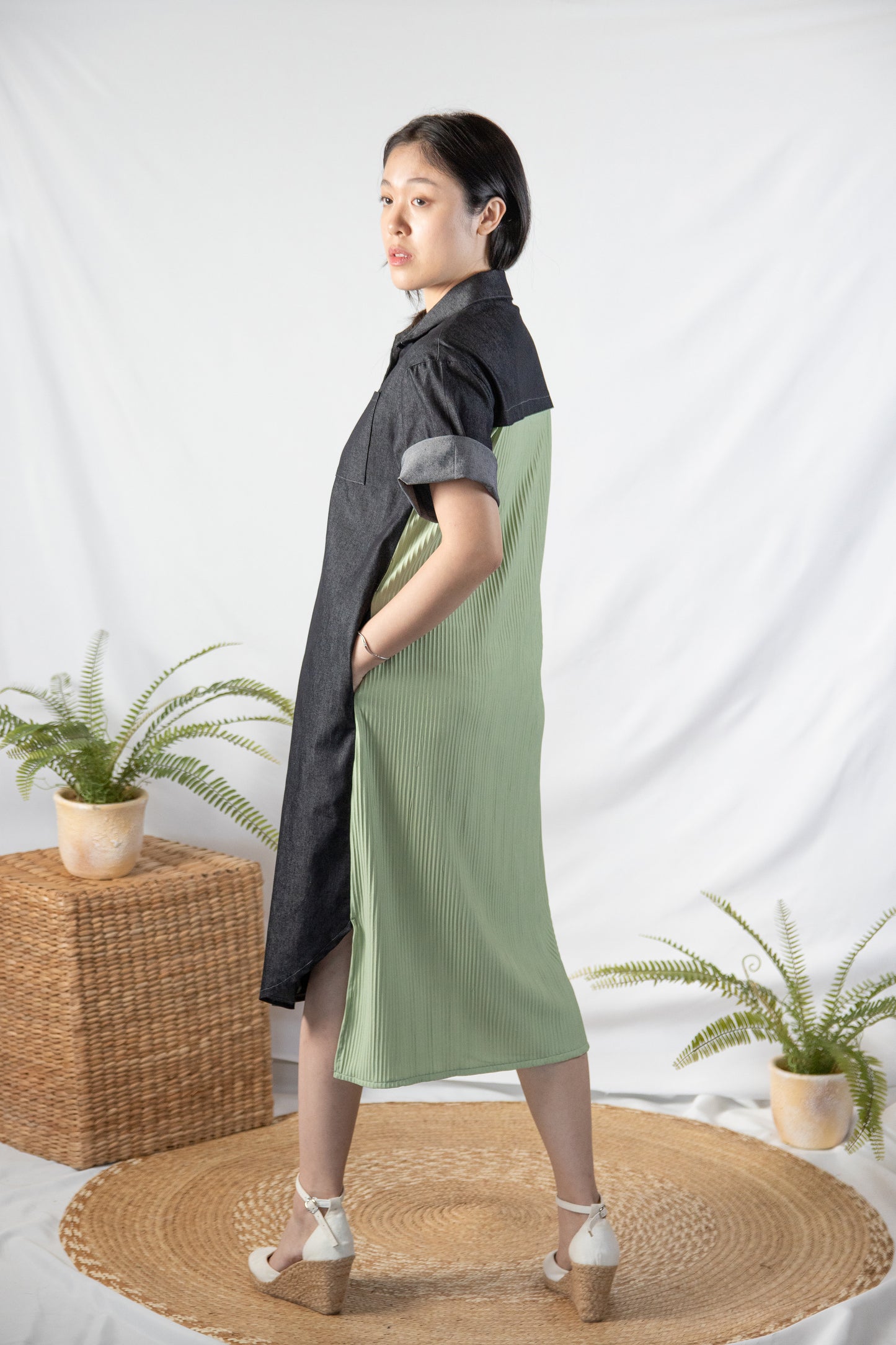 Olivia Pleated Shirt Dress (Sash Included)