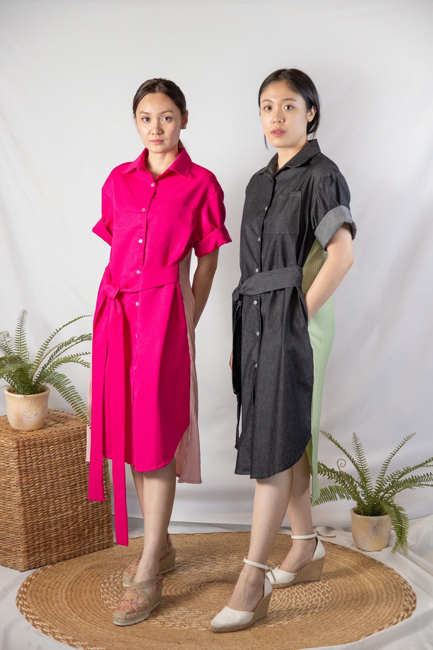Olivia Pleated Shirt Dress (Sash Included)
