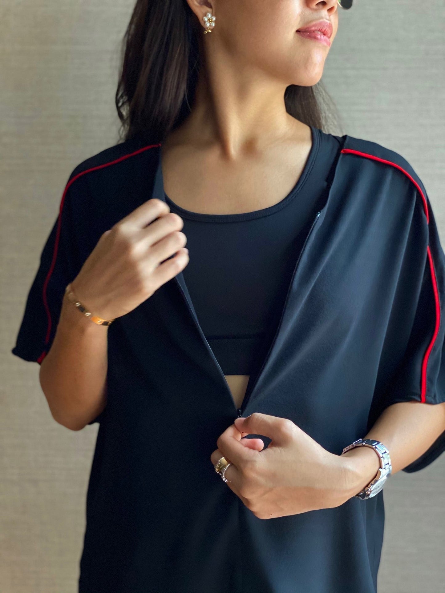 Ashley Piping Zipper Top
