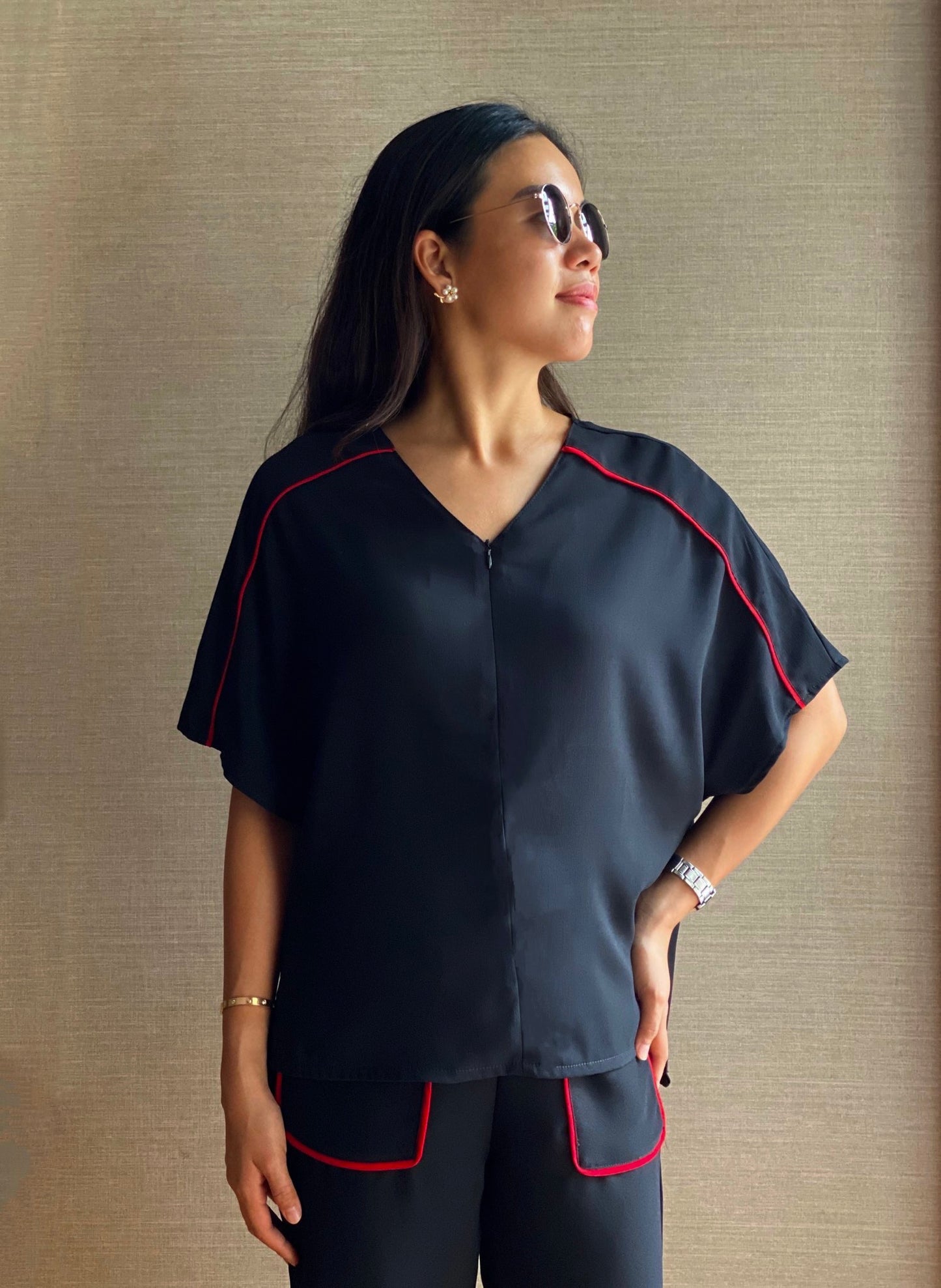Ashley Piping Zipper Top