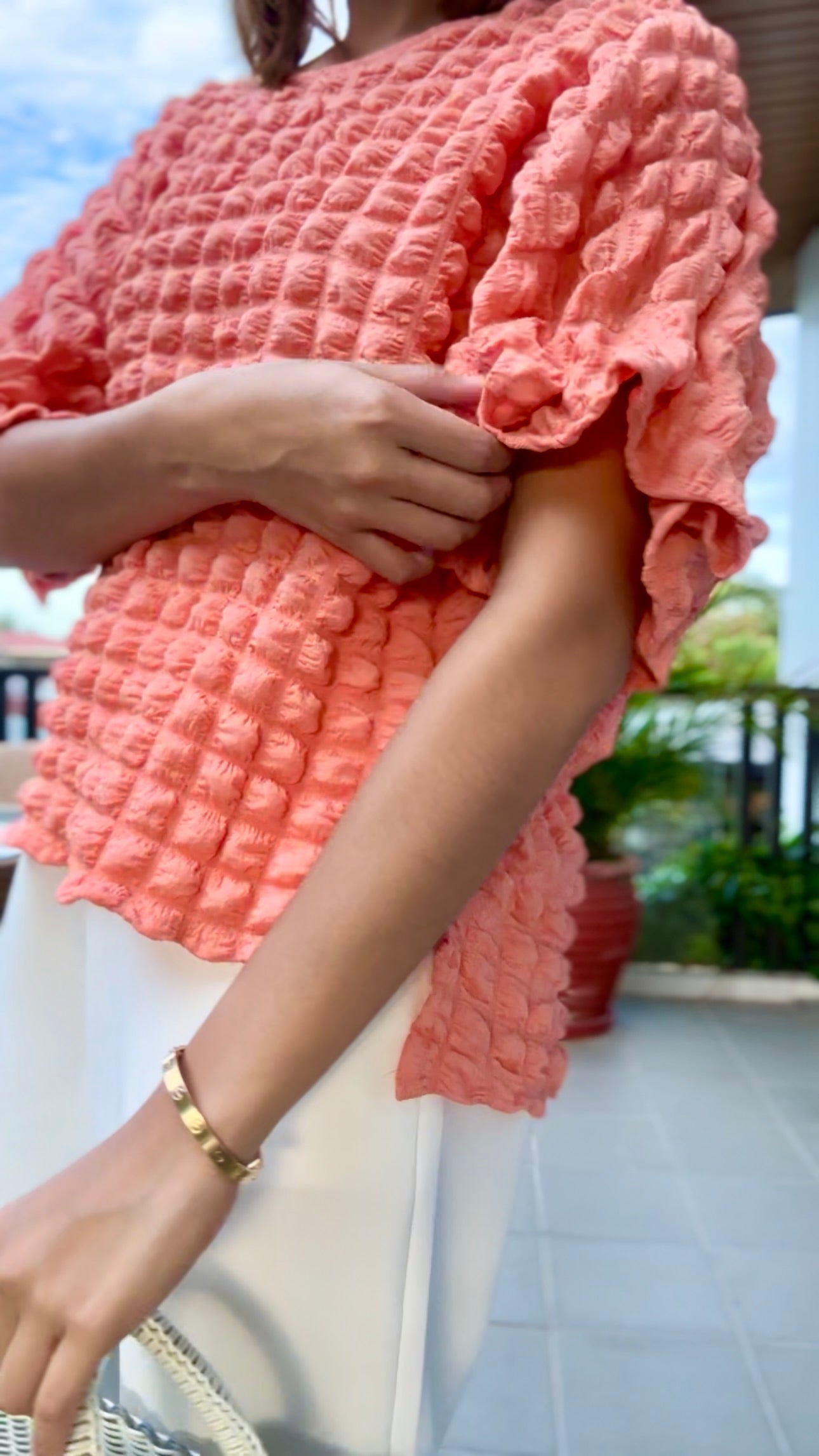 Milan Waffle Detailed Sleeve Top