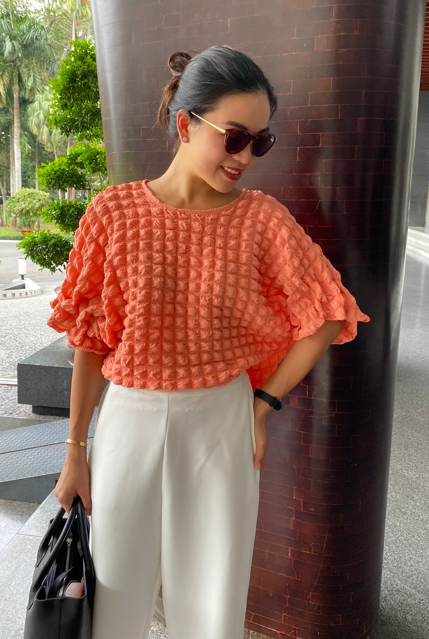 Milan (Plus Size) Waffle Detailed Sleeve Top