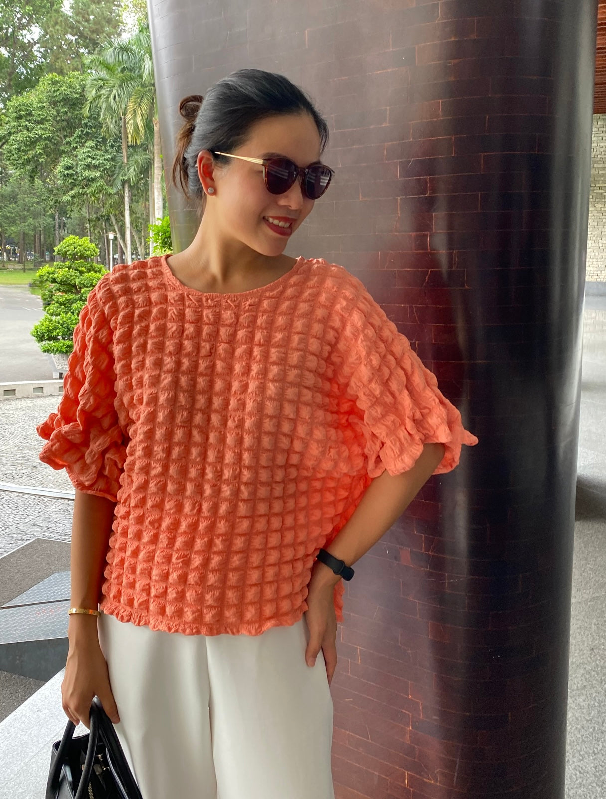 Milan (Plus Size) Waffle Detailed Sleeve Top