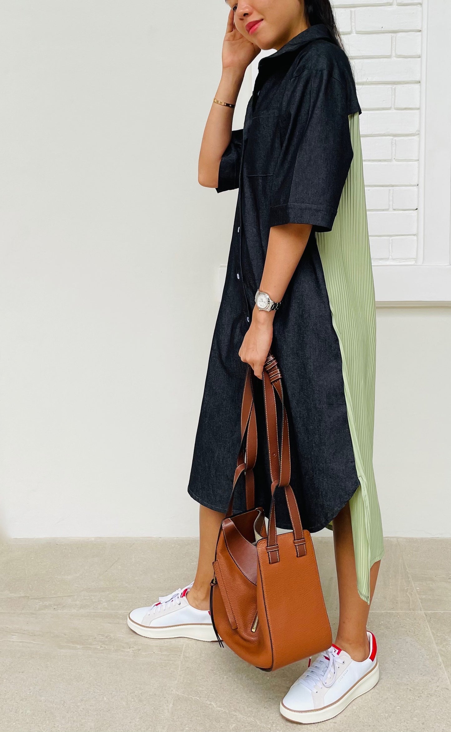 Olivia Pleated Shirt Dress (Sash Included)