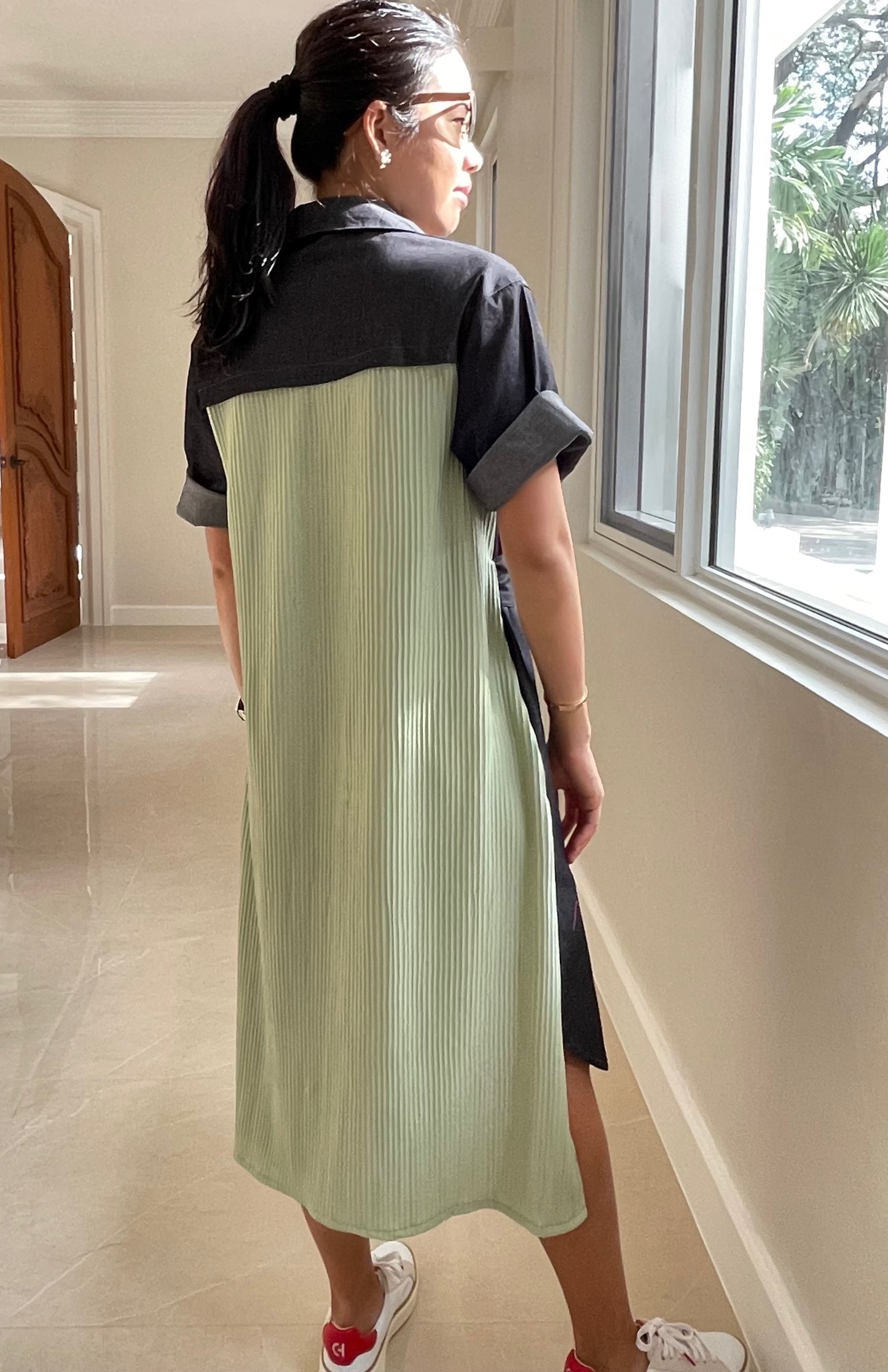 Olivia Pleated Shirt Dress (Sash Included)