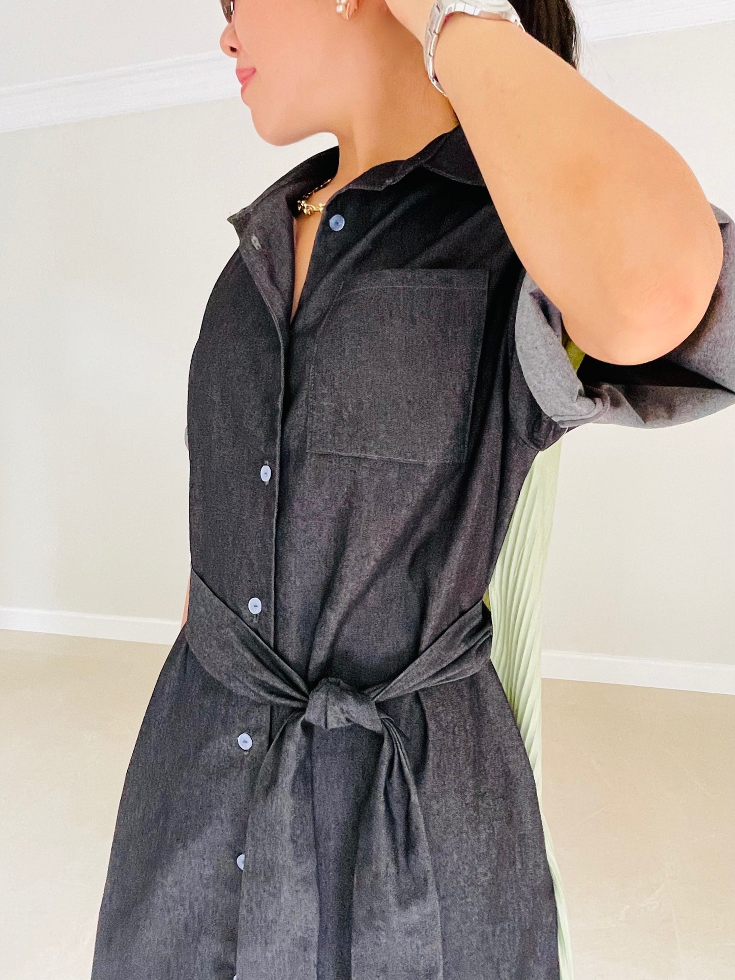 Olivia Pleated Shirt Dress (Sash Included)