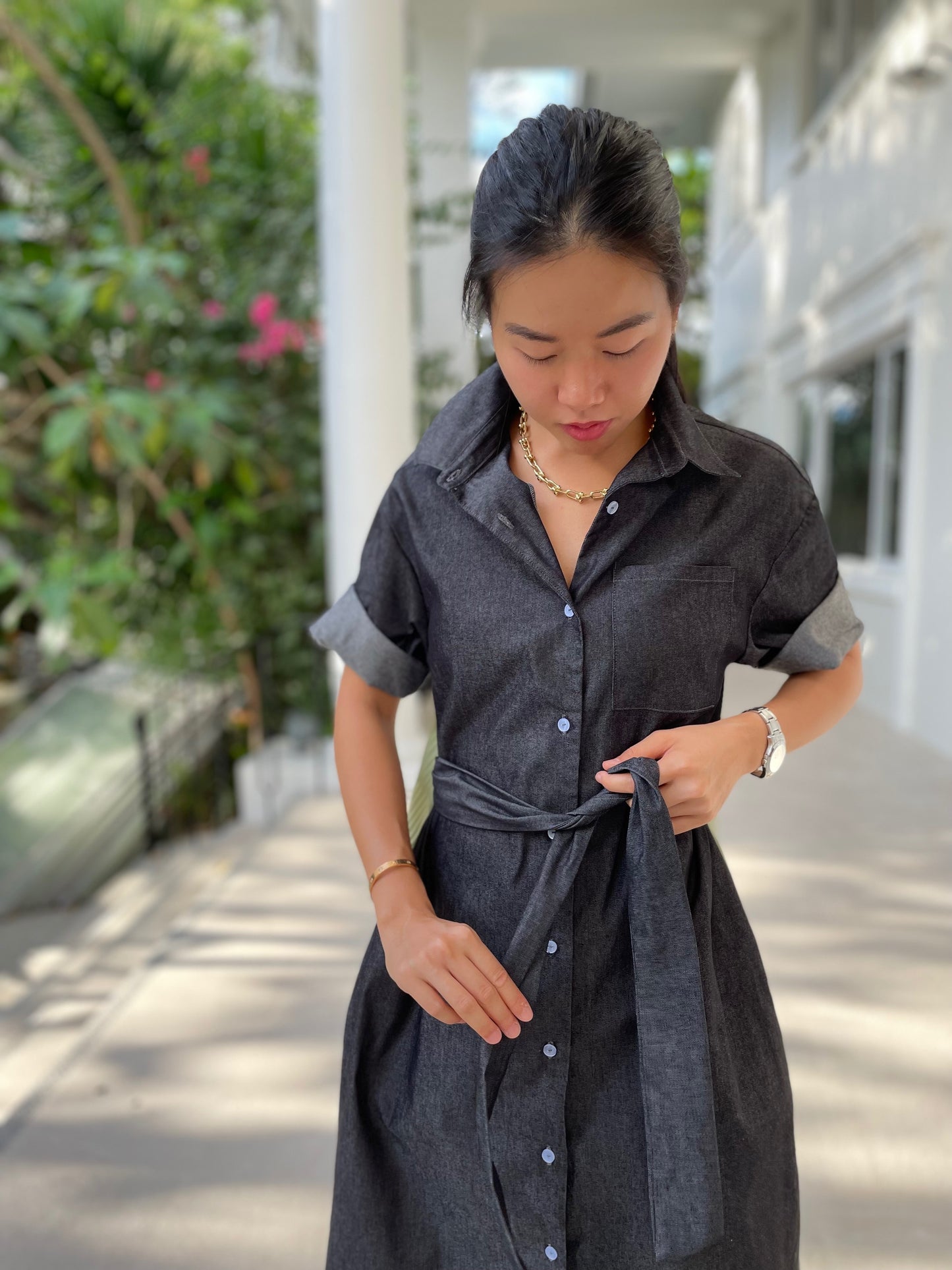 Olivia Pleated Shirt Dress (Sash Included)