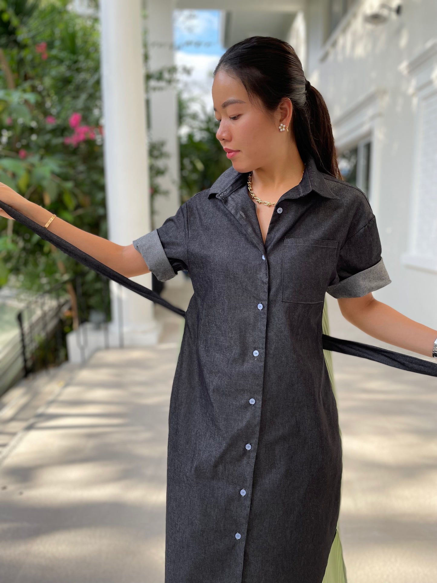 Olivia Pleated Shirt Dress (Sash Included)