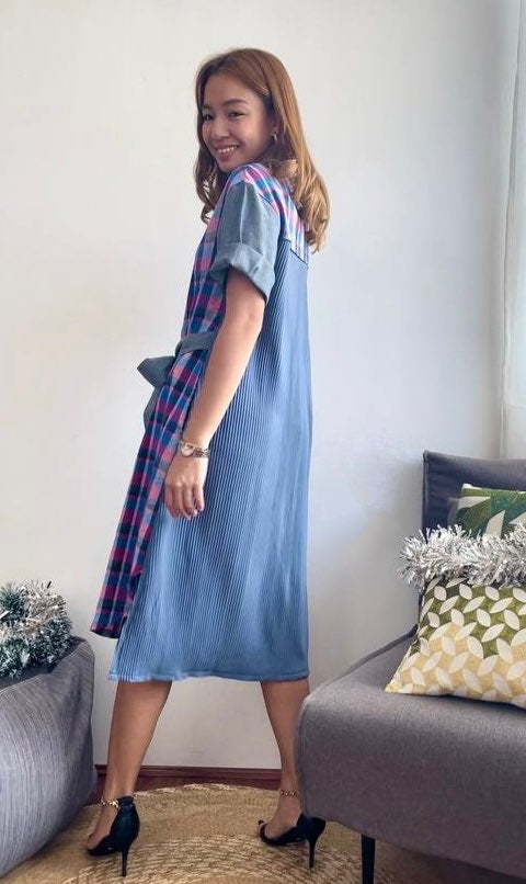 Olivia (Plus Size) Pleated Shirt Dress- Sash Included
