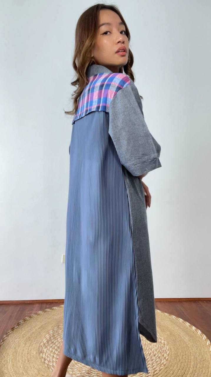 Olivia (Plus Size) Pleated Shirt Dress- Sash Included