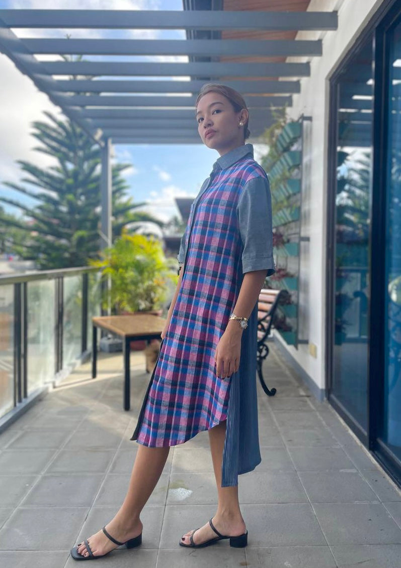 Olivia (Plus Size) Pleated Shirt Dress- Sash Included