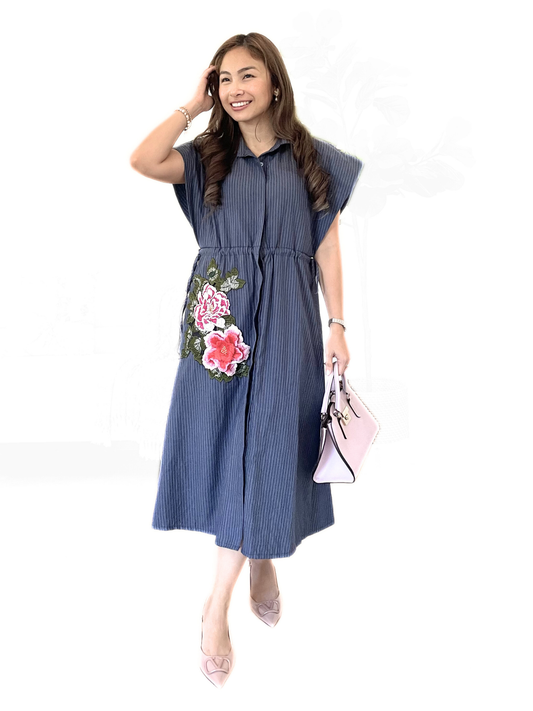 Flora (Plus Size) Appliqué Pinstripes Dress