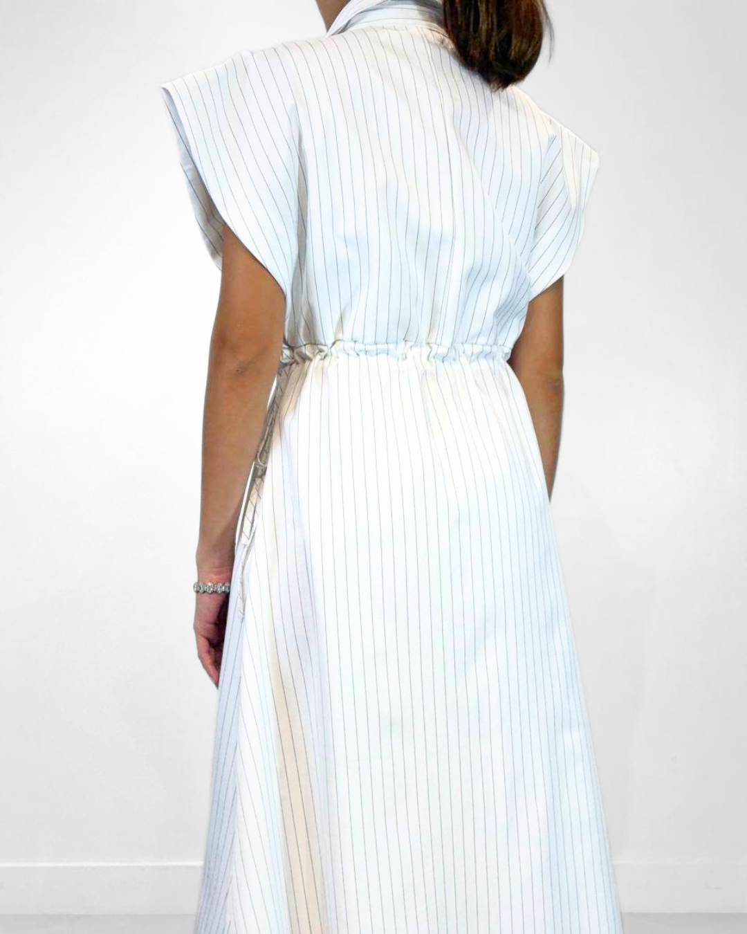 Flora (Plus Size) Appliqué Pinstripes Dress