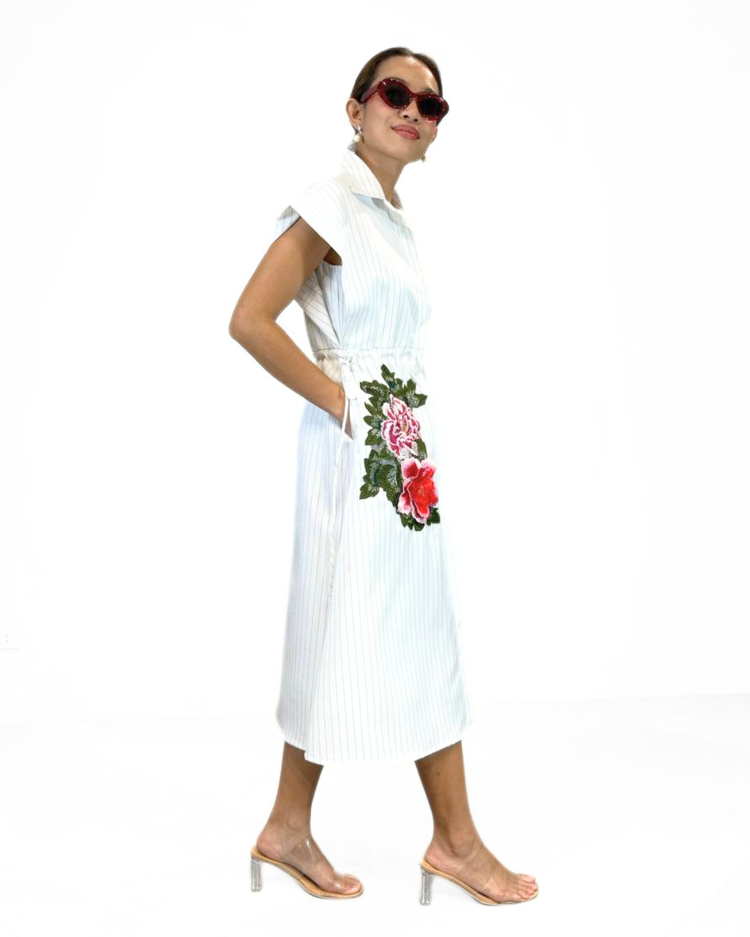 Flora (Plus Size) Appliqué Pinstripes Dress