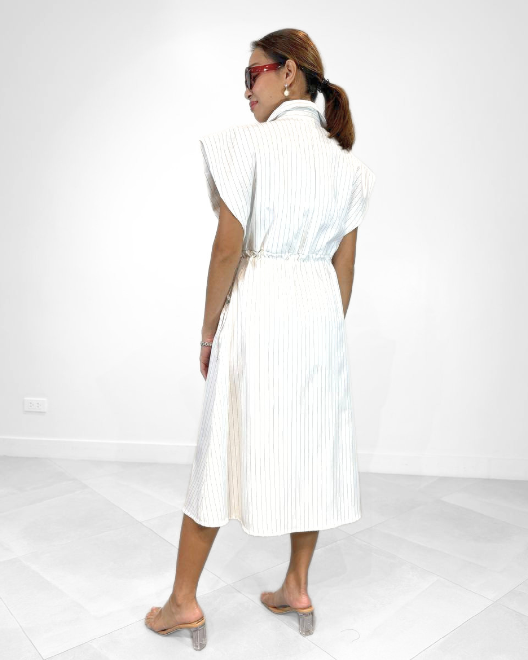 Flora (Plus Size) Appliqué Pinstripes Dress