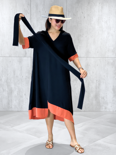 Stacy (Plus Size) Asymmetrical Panel Dress (Sash Included)