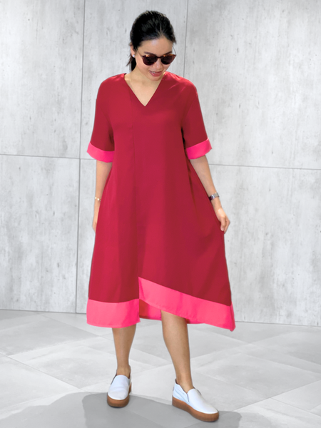 Stacy (Plus Size) Asymmetrical Panel Dress (Sash Included)