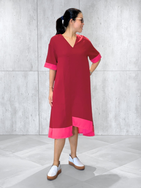 Stacy (Plus Size) Asymmetrical Panel Dress (Sash Included)