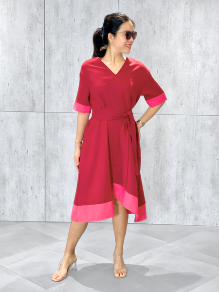 Stacy (Plus Size) Asymmetrical Panel Dress (Sash Included)