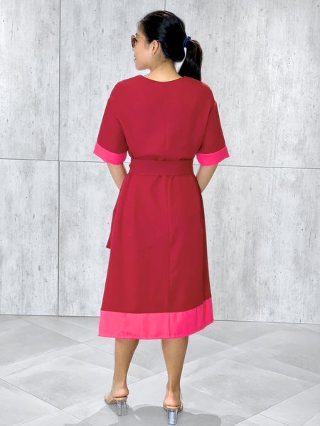 Stacy (Plus Size) Asymmetrical Panel Dress (Sash Included)