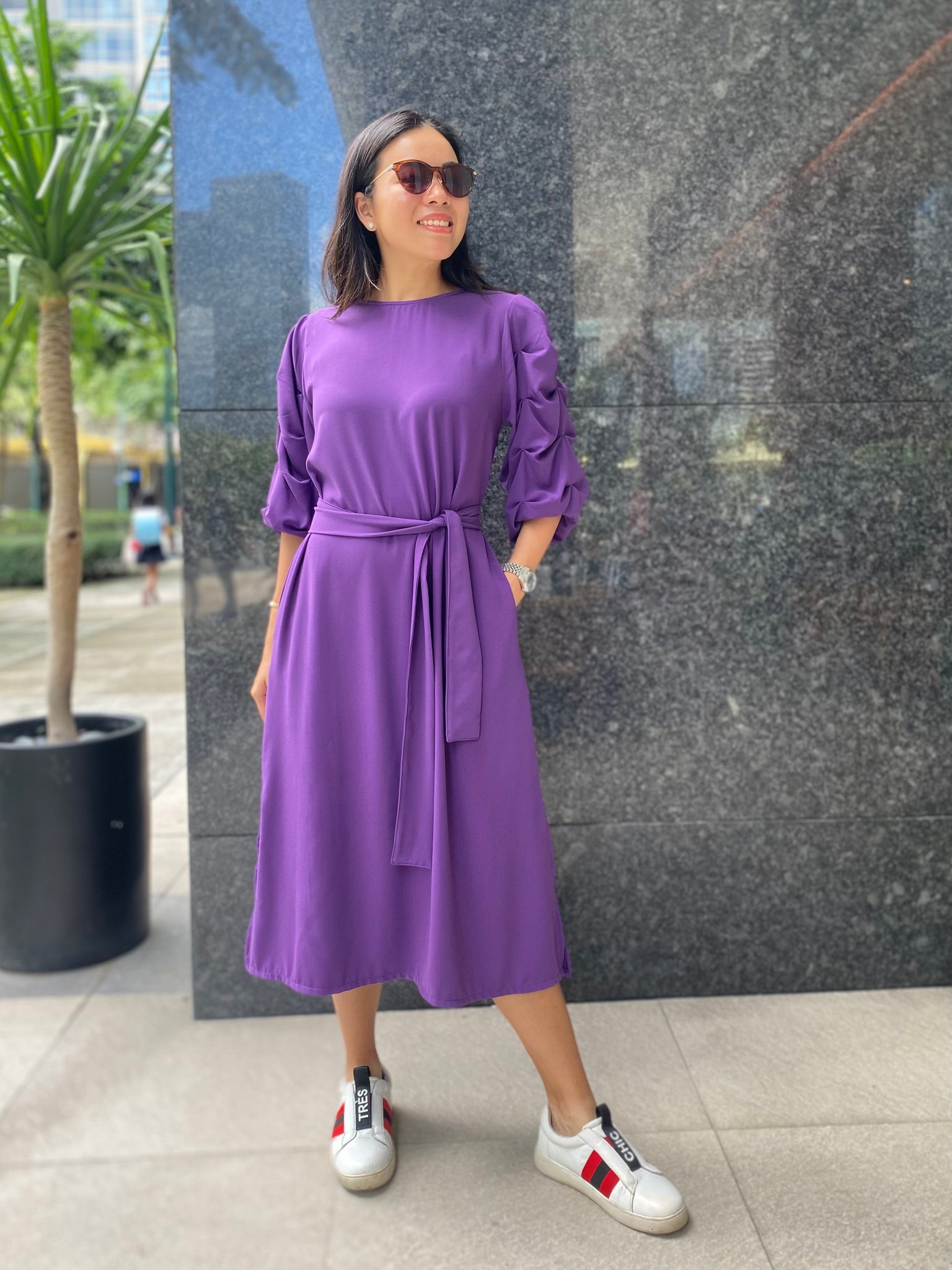 Inez (Plus Size) Tuck Sleeve Dress (Sash Included)