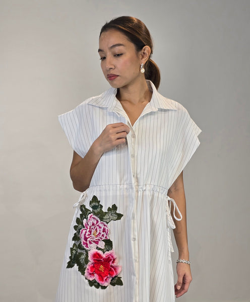 Flora Appliqué Pinstripes Dress