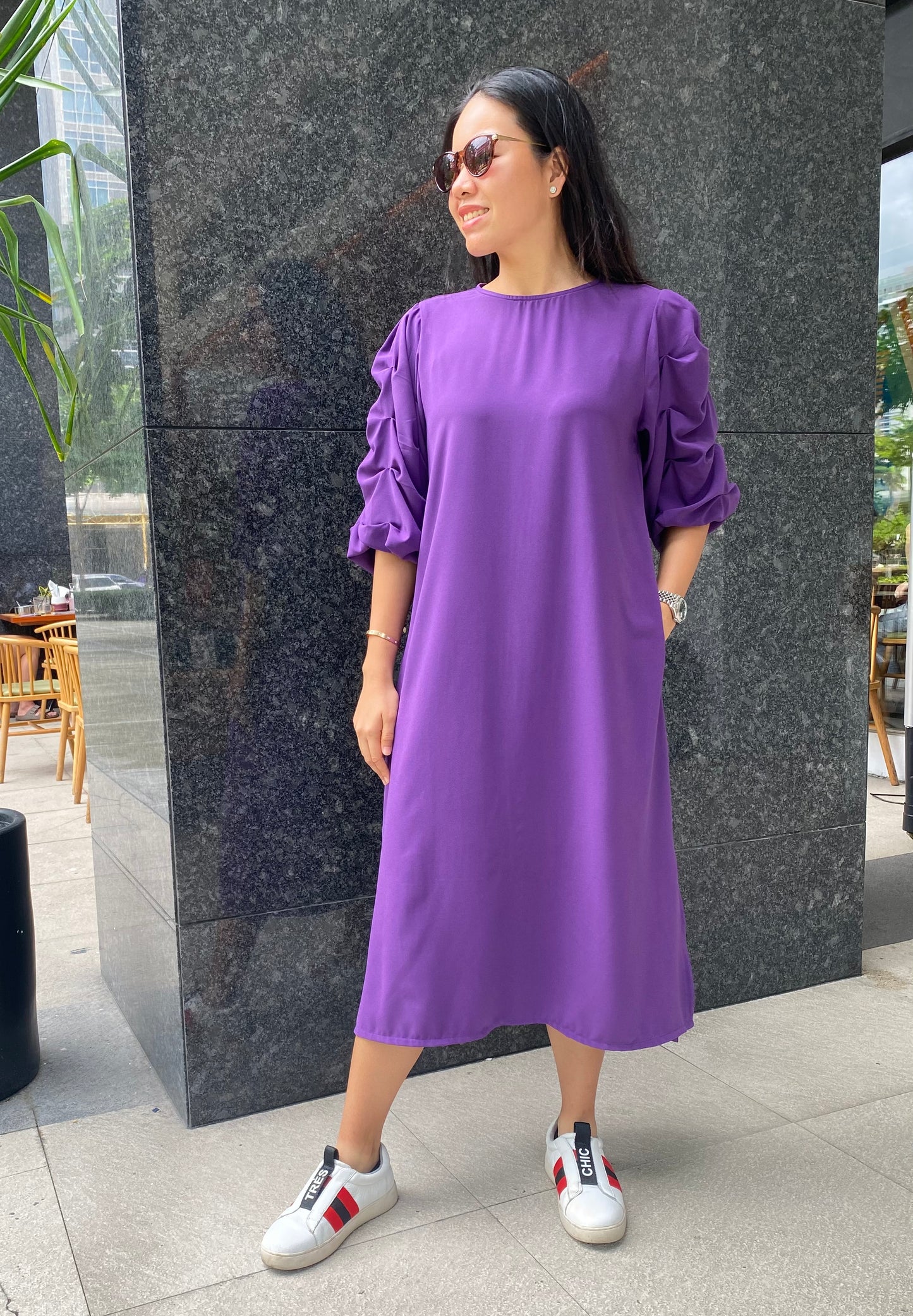 Inez (Plus Size) Tuck Sleeve Dress (Sash Included)