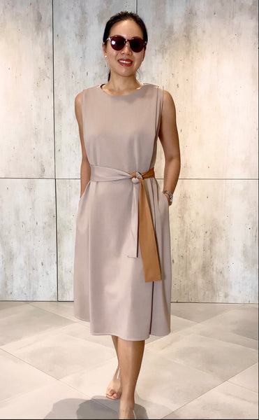 Bonnie Pleated Sleeveless Dress (Sash Included)