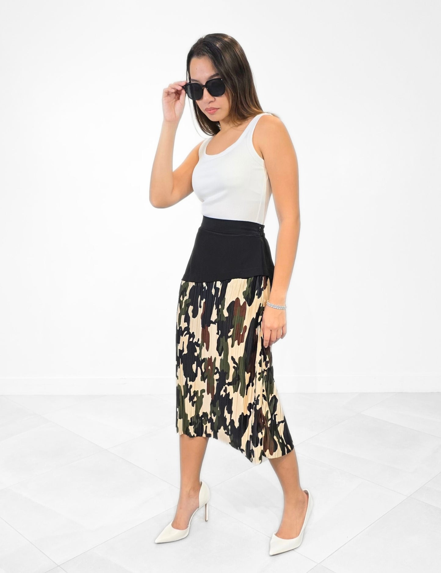 Lionel Camouflage Pleated Skirt