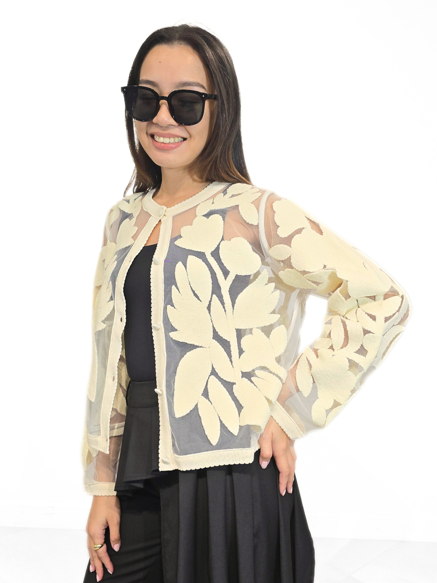 Juliet Ivory Lattice Sheer Jacket