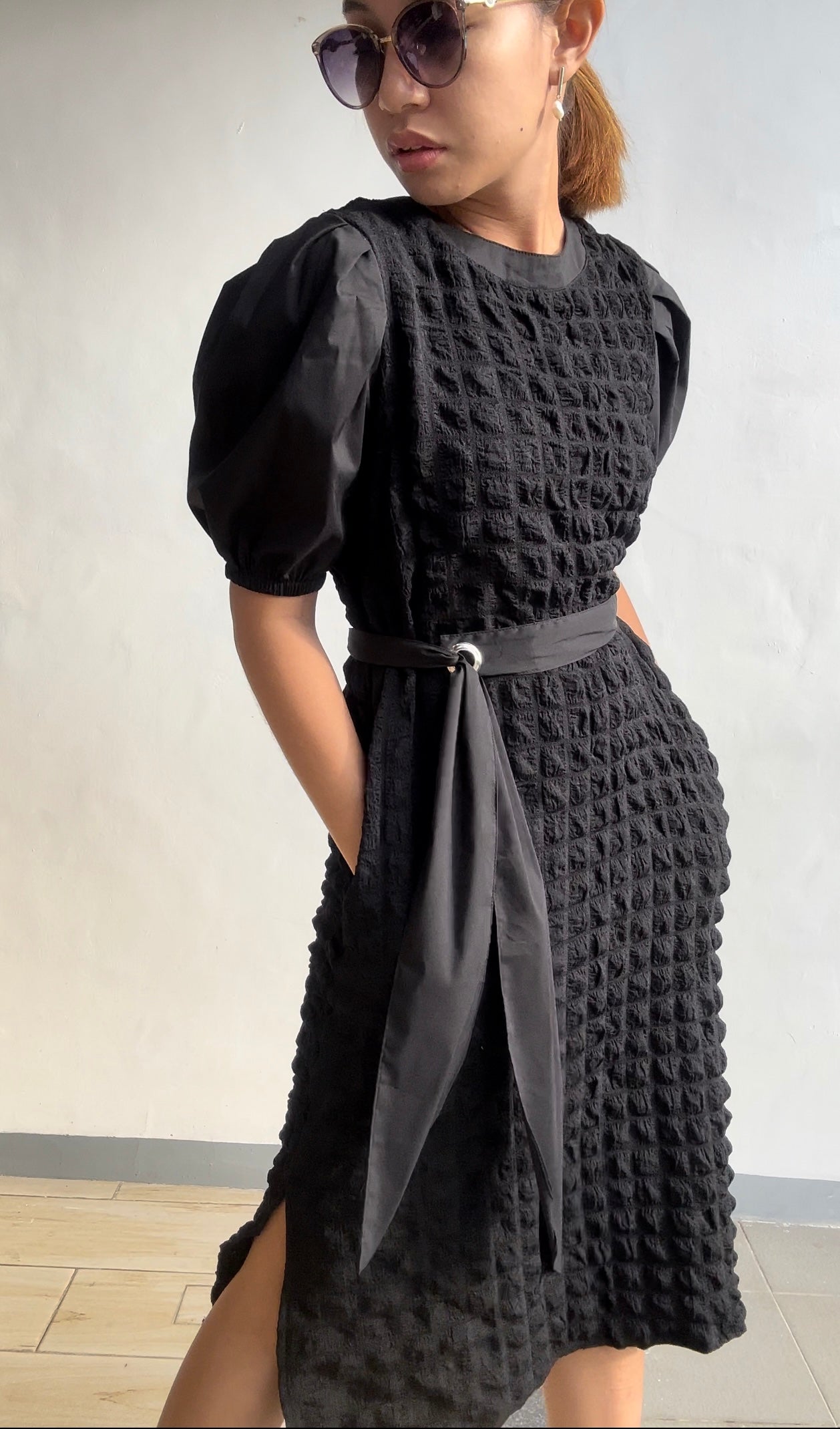 Harley (Plus Size) Waffle Dress (Sash Included)